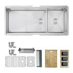 STYLISH 42 x 19 inch Stainless Steel Double Bowl Undermount 16G Workstation Kitchen Ledge Sink with Luxury Basket Strainers,Grids, Drying Rack, Bamboo Cutting, Serving Board and Colander S-642W