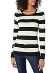 Amazon Essentials Women's Long-Sleeve Lightweight Crewneck Jumper (Available in Plus Size), Black Oatmeal Heather Rugby Stripe, XXL