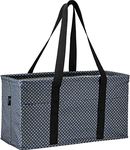 Pursetti Extra Large Utility Tote Bag for Women with 6 Exterior Pockets - Perfect as Beach Bag, Pool Bag, Laundry Bag, Storage Tote for Ballgame, Beach, Pool, Home & Dorm (Mustard Gray Polka Dots)