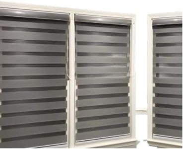 Funky gadgets Day and Night Zebra Roller Blind Dual Layer Fabric Child Safety Curtains East-Fit Opaque Translucent Vision Window Shades for Living Room Office Kitchen Blinds (Grey, 124cmx165cm)