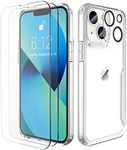 ORETech Designed for iPhone 13 Case,with 2 x Tempered Glass Screen Protector&Camera Lens Protector for iPhone 13 Cover Hard PC+Soft TPU Shockproof Transparent Non-Slip Case for iPhone 13 6.1" Clear