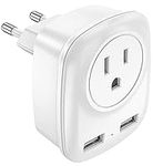 European Plug Adapter, International Power Adaptor with 2 USB Ports,2 American Outlets- 3 in 1 European Plug Adapter for France, Germany, Greece, Italy, Israel, Spain… (White)