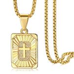 Trendsmax Gold Plated Christian Jesus Cross Pendant Necklace Stainless Steel Box Link Chain Pendant Necklace for Men Women 18 20 22inch