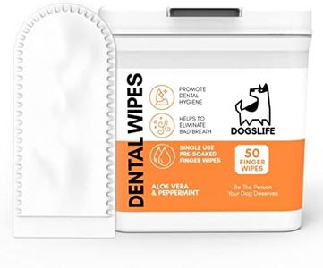 DogsLife Dog Tooth Wipes | Quick & Easy Finger Wipes for Teeth | Remove Tartar & Fight Bad Breath | Naturally Soothing Aloe Vera & Peppermint! Pack of 50 Dog Dental Wipes Teeth Wipes