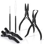 EHDIS Hair Extension Beading Tool Kit Stainless Steel Hair Extensions Micro link Bead Closer and Remover Pliers set, Beads Hair Pulling Hook & Micro Ring Loop Tool Set (Black)