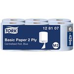 Tork Basic Centrefeed Wiping Paper Blue M2, Cost-Efficient Paper Towels, 6 x 150m, 128107