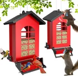 Squirrel Proof Bird Feeder for Outside Hanging, 8LBS Metal Bird Feeder with Bilateral Weight-Activated Perches, Large Capacity Wild Bird Feeder for Outdoor Hanging - RED