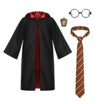 KuJee International Magician Robe Child Costume Black & Red with Badge, Tie & Frame(S, 4-6 Yrs)