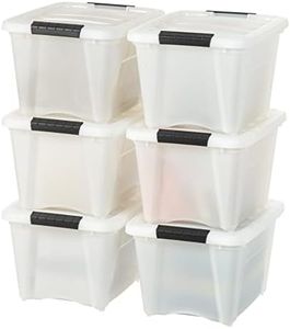 IRIS USA 19 Qt. Plastic Storage Container Bin with Secure Lid and Latching Buckles, 6 Pack - Pearl, Durable Stackable Nestable Organizing Tote Tub Box Toy General Organization Small