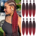 Leeven 8 Packs Red Pre Stretched Braiding Hair Extensions Yaki Straight Ombre EZ Crochet Braids Braiding Hair Hot Water Setting Burgundy Red EZ Braiding Hair Extensions /26 Inch 1B900#