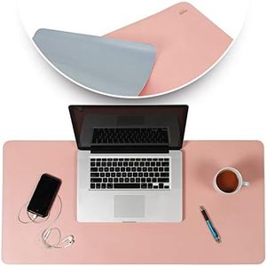 Desk Mat Pink & Blue 17x36 - Computer, Laptop, Keyboard & Mouse Pad Organizer - Leather Cover Office Table Protector - Double Side Gaming Surface with Colors - Typing & Writing Accessories