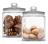 JoyJolt Elegant Cookie Jar. 2 Large Glass Jar With Lid. Jars for Kitchen Counter with Lids, Candy Jar, Decorative Apothecary Canisters, Half Gallon Lid Airtight