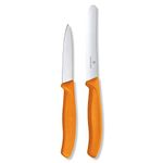 Victorinox Swiss Made Stainless Steel Kitchen Knife Set (2 Pcs) Straight Edge 8 cm and Wavy Edge 11cm Knives, Orange, Kitchen Tools and Items | CB.6.7606.36.L119