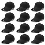 Funshow 12 Pack Classic Baseball Cap Cotton Dad Hat for Men Women Black