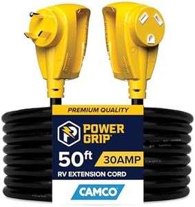 Camco PowerGrip 50-Ft 30-Amp Camper/RV Extension Cord | Standard 30-Amp Male and 30-Female Connectors | Crafted of 10-Gauge Copper Wires w/Heat Resilient PVC Coating | Rated for 125V/3750W (55197)