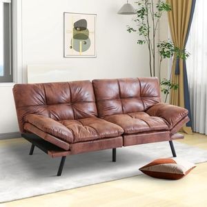 MUUEGM Faux Leather Futon Couch Bed,Convertible Memory Foam Futons Sofa Bed,Folding Sleeper Sofa Loveseat for Living Room,Office,Apartment,Small Space,71" Adjustable Backrest Armrests, Brown