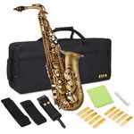 LyxJam Alto Saxophone E Flat Brass Sax Kit, Professional Sound, Complete Accessories, Ideal for All Players, Includes Hard Case, 10 Extra Reeds, Strap, Gloves, Cleaning Kit & More, Antique Bronze