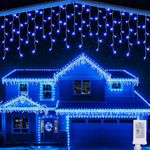 Joomer Christmas Icicle Lights, 32Ft 8 Modes Waterproof Christmas Icicle String Lights Outdoor Connectable with Timer for Party, Eaves, Roofs, Holiday, Christmas Decorations (Blue)