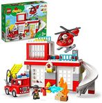 LEGO DUPLO Rescue Fire Station and Helicopter 10970 Building Toy; Playset with Fire Engine and Helicopter