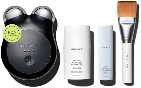 NuFACE MINI+ Microcurrent Facial Device Kit - FDA Cleared Face Sculpting & Skin Tightening Device to Contour, Lift & Tone + Microcurrent Gel Activator, Silk Crème & Applicator Brush - Midnight Black