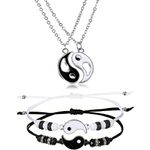 4 Pcs Yin Yang Necklace Bracelet Set Matching Necklace Couple Yin Yang Bracelet Cord Pendant Necklace Chain Yin Yang Adjustable Cord Bracelet Friendship Necklace BFF Bracelets for Boyfriend Girlfriend