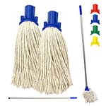 Colour Coded Floor Mop Set – 120cm Long Aluminium Mop Handle and Pack of 2 String Mop Heads Replacement for Domestic and Commercial Cleaning (Blue)