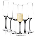 Amisglass Champagne Flutes Set of 6, Lead-free Clear Crystal Glass, Crystal Clear Clarity, Classic and Seamless Tower Design, Quality Sparkling Wine Stemware Set - 280ML