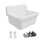 Eridanus 24 Inch Utility Sink, Farmhouse Kitchen Sink Wall Mounted Laundry Sink Floating Porcelain Ceramic Trough High Back for Garage, Workshop, Washing Room, Bathroom, 24" x 19" x 16.5"