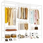 JOISCOPE Heavy Duty Garment Rack, Clothes Rack with 4 Hanging Rods & 5 Storage Shelves, Adjustable Clothing Rack for Hanging Clothes & Clothing Storage, Max 900 lbs Load Capacity, 75.2''×67.7'',White