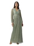 Adrianna Papell Women's Metallic Mesh Draped Gown Special Occasion Dress, Green Slate, 18