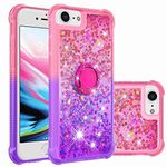 Reevermap iPhone SE 2020 Phone Case iPhone 8 Case iPhone 7 Case iPhone SE 2022 Case with Ring Holder Kickstand, Clear Glitter Liquid Floating Silicone 360 Rotating Case for Girls Women, Pink & Purple