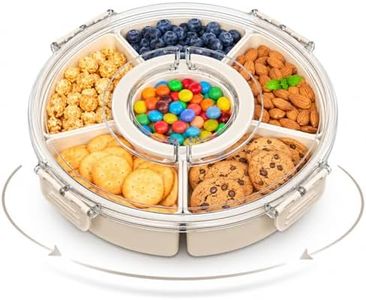 Rotating Snackle Box Container with Clear Snap-On Lid, 11" Divided Serving Tray with 6 Removable Compartments for Charcuterie, Veggie Platter & Taco Bar - 360° Lazy Susan Snack Spinner