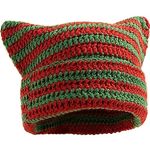 XYIYI Red Green Crochet Hats for Women Cat Ear Knit Hat Vintage Beanie Grunge Accessories Slouchy Beanies for Womens