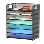 Samstar Desk Organiser with Handle, 7 Tier Letter Tray Paper Organiser File Sorter Rack Shelves for Office/School Supplies, Black