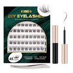 Lanciley Individual Lashes 45 Clusters Lashes C Curl DIY Eyelash Extension Kit at Home for Make-up Beginner False Eyelashes with Eyelash Glue Tweezers 10/12/14/15/16mm Easy to Use - Natural Style