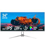 Gawfolk 34 Inch IPS Ultrawide 120Hz Gaming Computer Monitors, 21:9 UWFHD (2560x1080) PC Screen, 128% sRGB, Adaptive Sync, 178° Viewing Angle, Display Port, HDMI, Compatible with Wall mounting - White