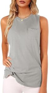 Women's High Neck Tank Top Sleeveless Blouse Plain T Shirts Pocket Cami Summer Tops A-gray