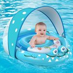 URMYWO Baby Swimming Float with SPF50+ Sun Protection Canopy Toddler Floaties Newborn Learning Swimming Adjustable Seat Pool Float for 3-36 Months Blue