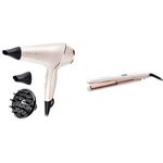 Remington Proluxe Ionic Hairdryer with Styling Shot and Intelligent OPTIHeat Control Settings, Rose Gold with Proluxe Ceramic Hair Straighteners with Pro+ Low Temperature Protective Setting, Rose Gold