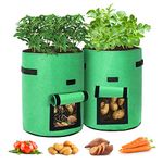 TENOVER Potato Grow Bags , 2 Pack 10 Gallon Potato Growing Bags Planting Bag with Flap and Handles Vegetable Grow Bags for Plant,Potato,Tomato,Carrot,Onion Green (Upgraded Version)