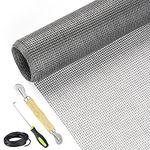 Screen Repair Kit Easy DIY Project 36" x 90" Fiberglass Screen Mesh with Rolling Tool and Screen Retainer Spline Screen Replacement kit for Windows Sliding Doors and Patio Screens(Gray)