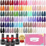 64 Pcs Gel Nail Polish Set Gel Nail Kit with 60 Colors Gel Polish 4 Pcs Base and Matte Glossy Top Coat Nude White Pink Soak Off Gel Nail Kits Nails Art Manicure Gifts for Women