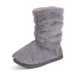 Polar Womens Slipper Boots with Sherpa Lining - Memory Foam Indoor Bootie Slipper with Anti-Slip Rubber Sole - Soft, Warm and Fluffy House Slipper - Ankle Boot Slippers - Grey Fur AYC0843/UK5