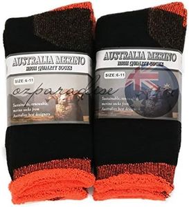 3 PAIRS 6-11 HEAVY DUTY AUSTRALIAN MERINO EXTRA THICK WOOL WORK SOCKS NEW (BLACK/ORANGE)