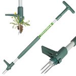 ORIENTOOLS Weed Puller Stand Up Weeder Hand Tool with 3 Claws for Dandelion, Steel Twist Hand Weed Root Pulling Tool, 39.4" Long Handle Lawn Easy Root Remover Garden Tool with T-Grip, Forest Green