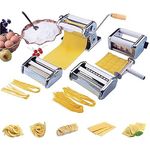 Heavy Duty 5 in 1 Stainless Steel Professional Fresh Pasta Lasagne Spaghetti Tagliatelle Ravioli Maker Machine Cutter with 3 Cut Press Blade Settings and Table Top Clamp