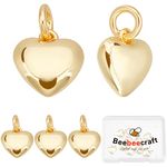 Beebeecraft 1 Box 10Pcs 18K Gold Plated Heart Charms Tiny 3D Heart Dangle Pendant Charms with Jump Ring for Mother's Day Valentine's Gifts Jewelry Making Finding(10x10mm)