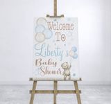 Party Prints 2020 Large Personalised Baby Shower Welcome Sign Board or Poster with Teddy Bear Theme & Balloons Decorations Blue Banner Poster Backdrop Boys