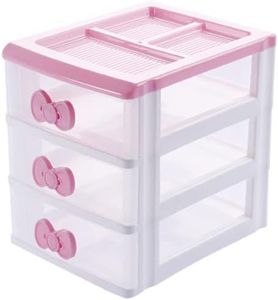 WQURC Lovely Girls Receiving Storage Cabinets Box Room Desktop Makeup Organizer With Three-tier Desk Receiving Drawers N Pink Bowknot,Plastic