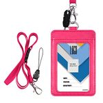 Badge Holder with Lanyard, Wisdompro 2-Sided PU Leather ID Card Holder with 1 ID Window, 1 Card Slot and 1 Piece 22 inches Polyester Detachable Neck Lanyard Strap - Hot Pink (Vertical)